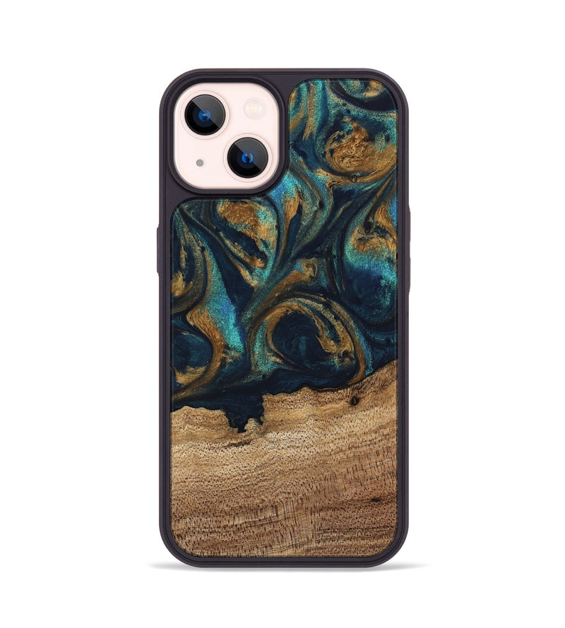 iPhone 14 Wood Phone Case - Bodo (Teal & Gold, 743420)