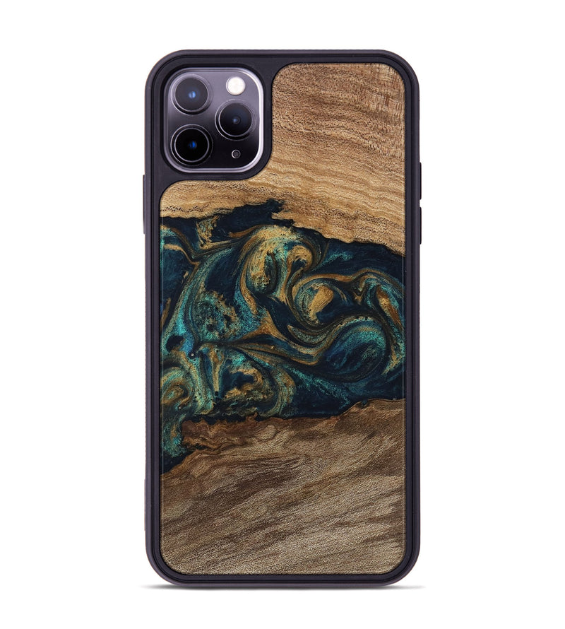 iPhone 11 Pro Max Wood Phone Case - Sharri (Teal & Gold, 743421)