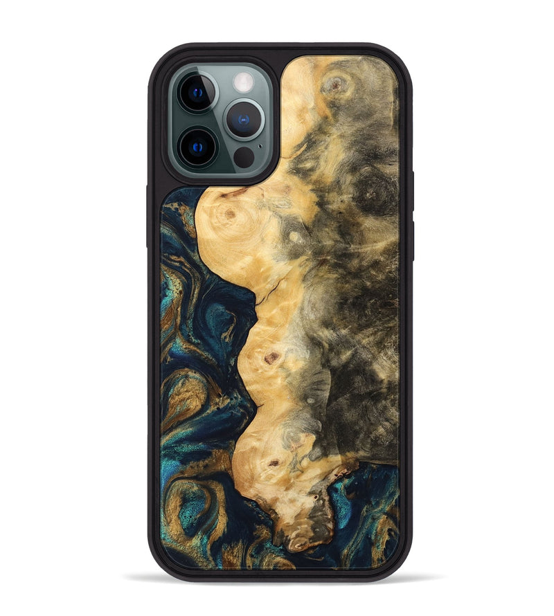 iPhone 12 Pro Max Wood Phone Case - Hamp (Teal & Gold, 743422)