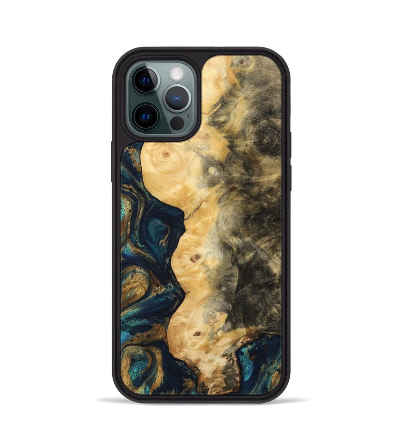 iPhone 12 Pro Wood Phone Case - Hamp (Teal & Gold, 743422)