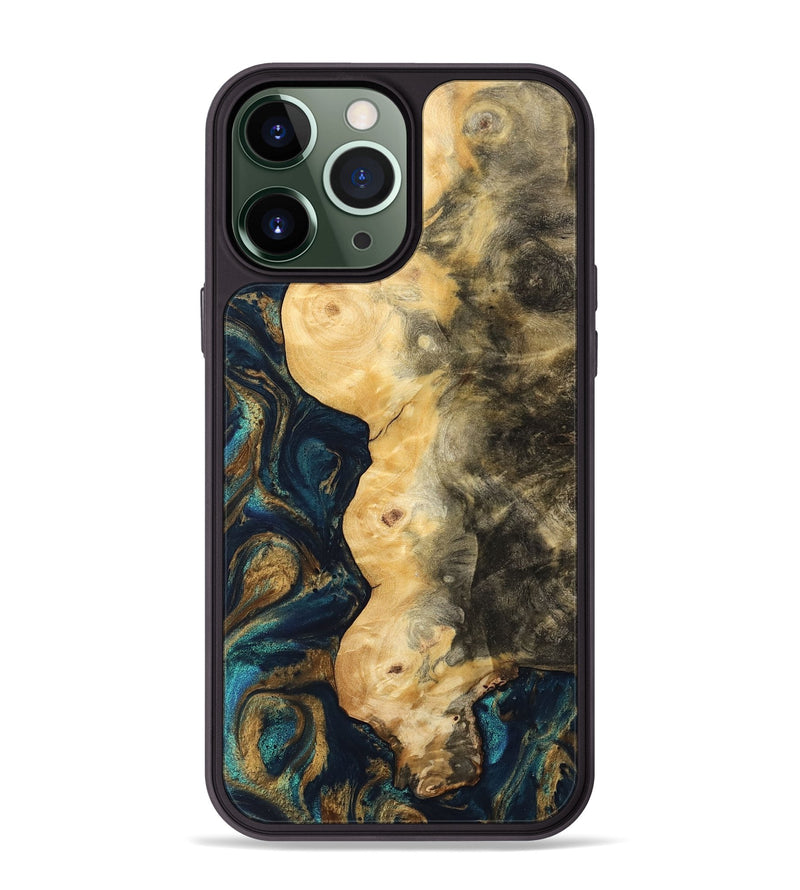 iPhone 13 Pro Max Wood Phone Case - Hamp (Teal & Gold, 743422)