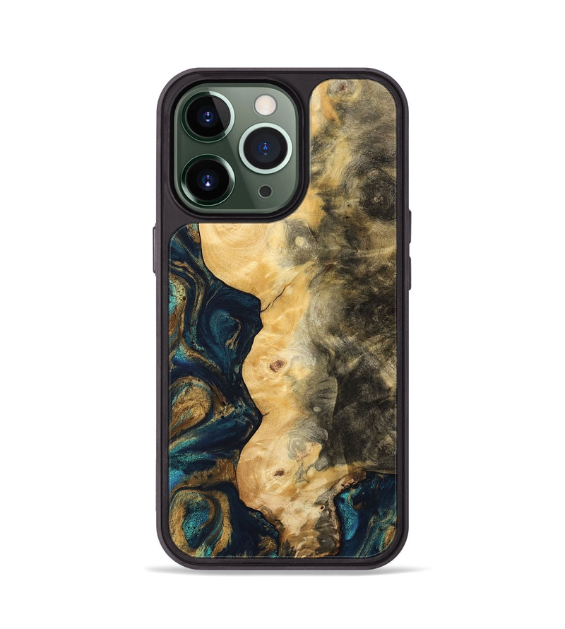 iPhone 13 Pro Wood Phone Case - Hamp (Teal & Gold, 743422)