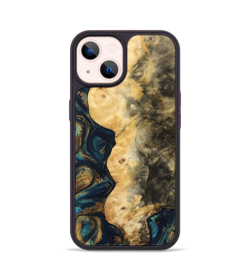 iPhone 14 Wood Phone Case - Hamp (Teal & Gold, 743422)