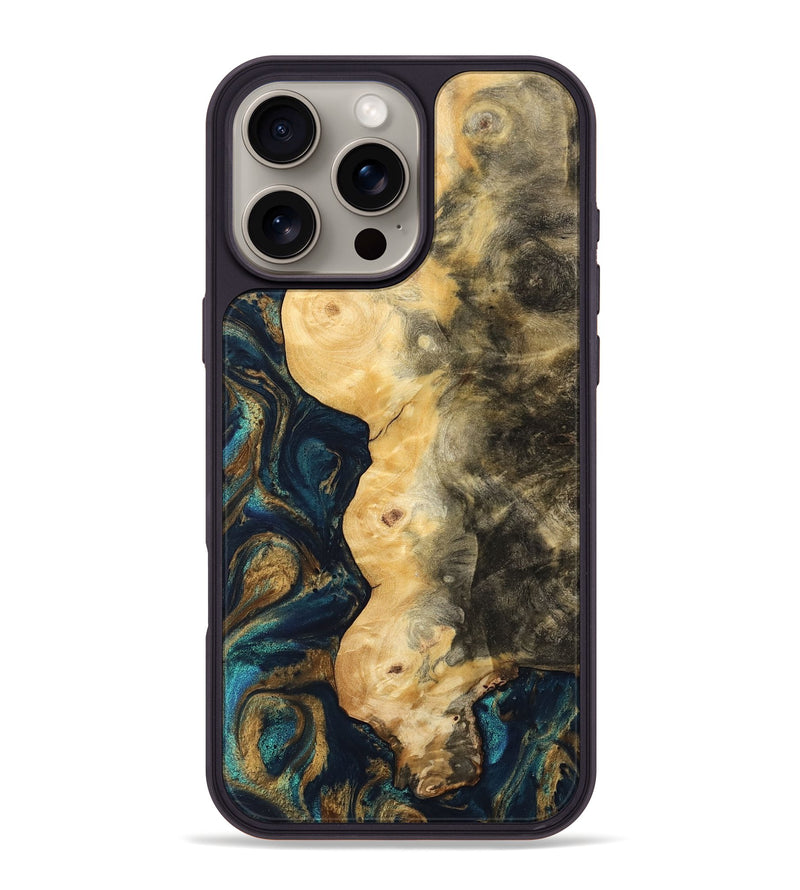 iPhone 16 Pro Max Wood Phone Case - Hamp (Teal & Gold, 743422)