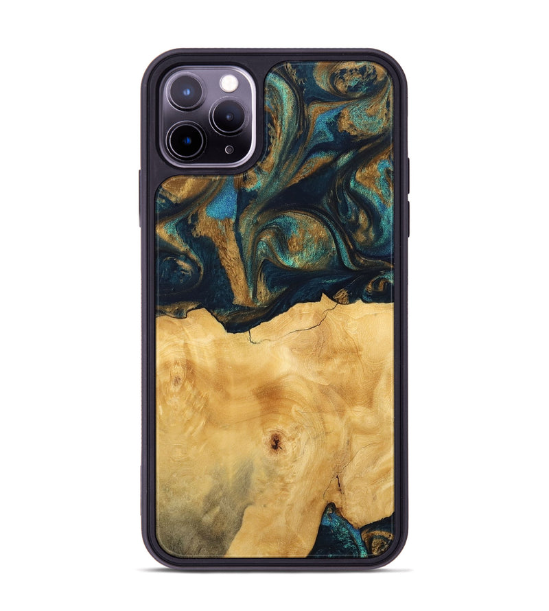 iPhone 11 Pro Max Wood Phone Case - Margot (Teal & Gold, 743423)