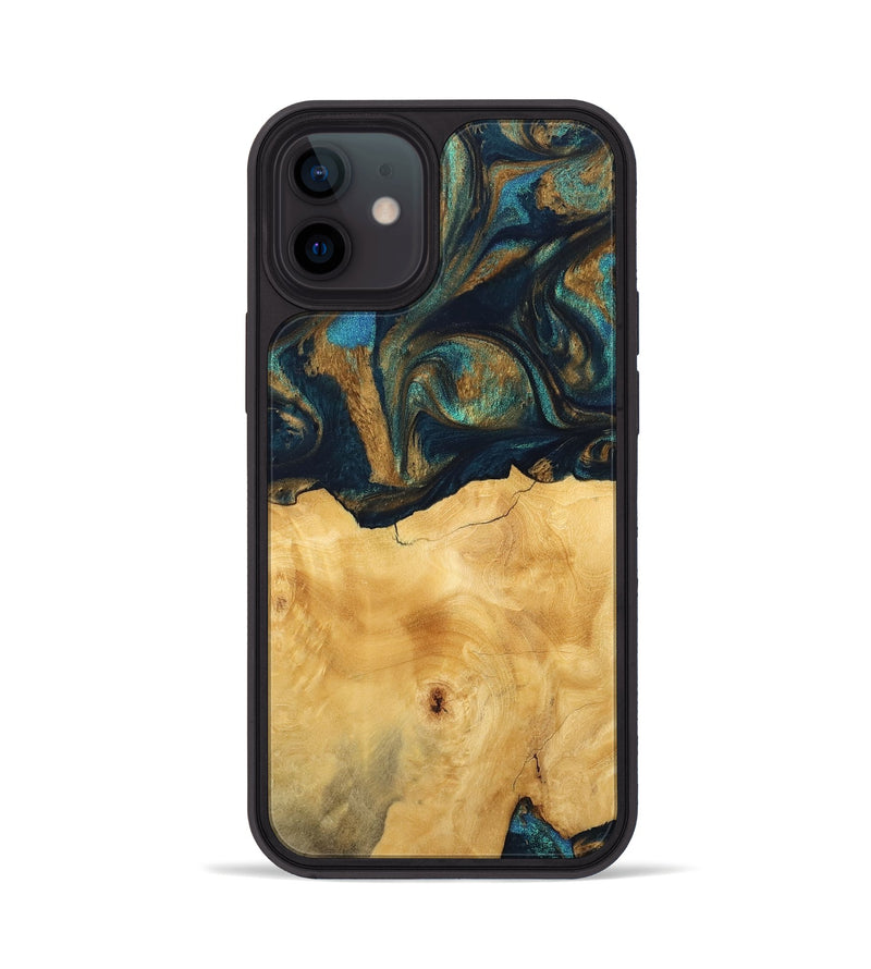 iPhone 12 Wood Phone Case - Margot (Teal & Gold, 743423)