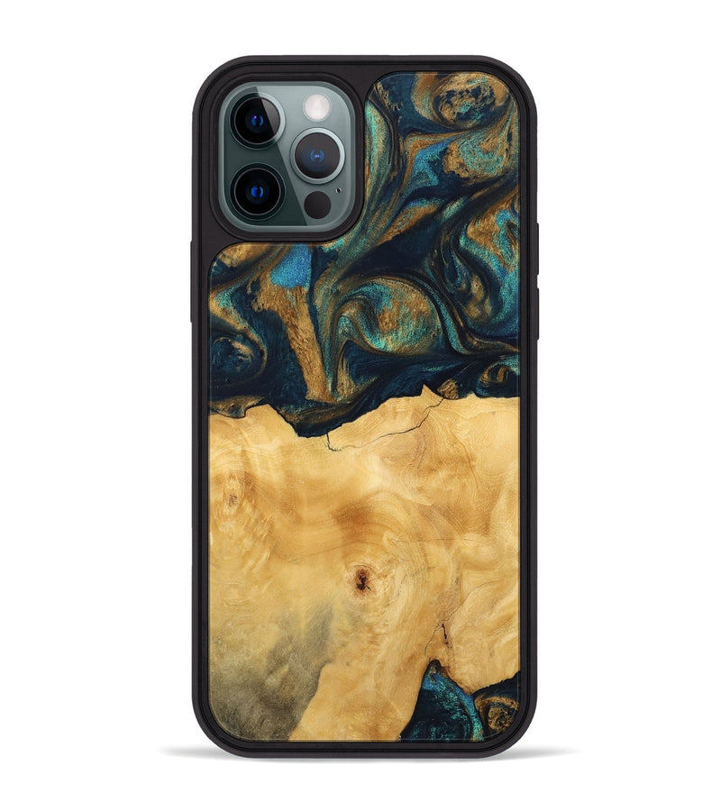 iPhone 12 Pro Max Wood Phone Case - Margot (Teal & Gold, 743423)