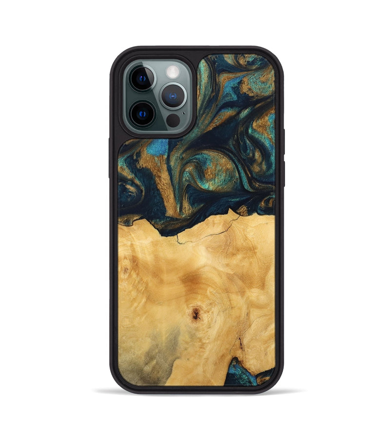 iPhone 12 Pro Wood Phone Case - Margot (Teal & Gold, 743423)