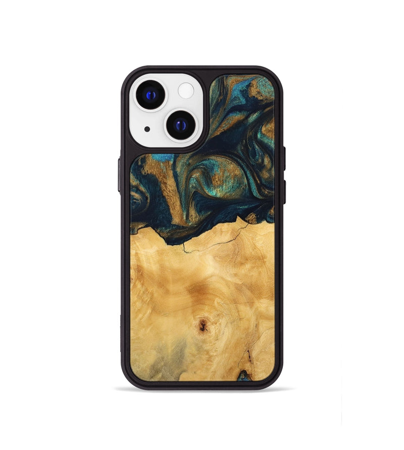 iPhone 13 mini Wood Phone Case - Margot (Teal & Gold, 743423)