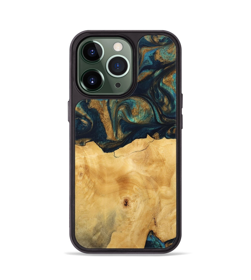 iPhone 13 Pro Wood Phone Case - Margot (Teal & Gold, 743423)