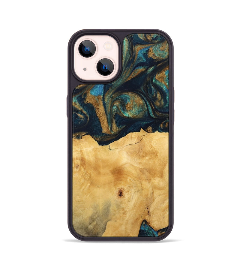 iPhone 14 Wood Phone Case - Margot (Teal & Gold, 743423)