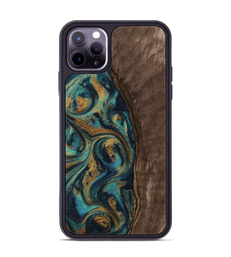 iPhone 11 Pro Max Wood Phone Case - Jaxson (Teal & Gold, 743425)