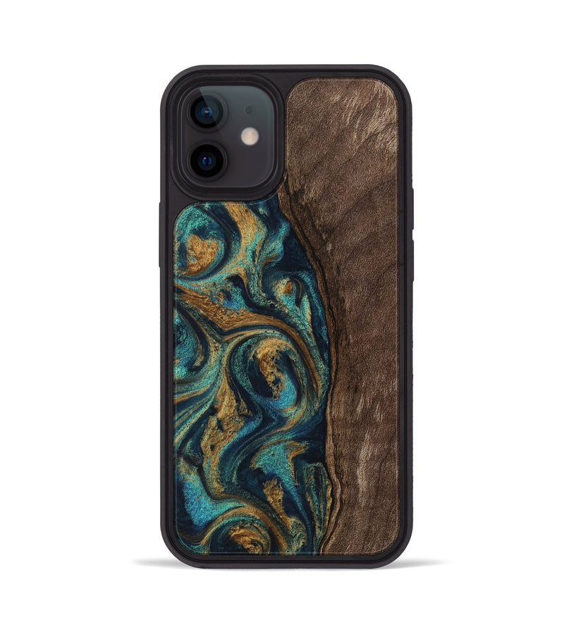 iPhone 12 Wood Phone Case - Jaxson (Teal & Gold, 743425)