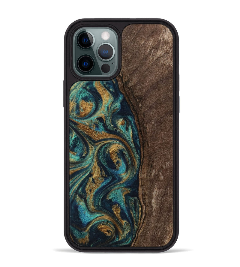 iPhone 12 Pro Max Wood Phone Case - Jaxson (Teal & Gold, 743425)