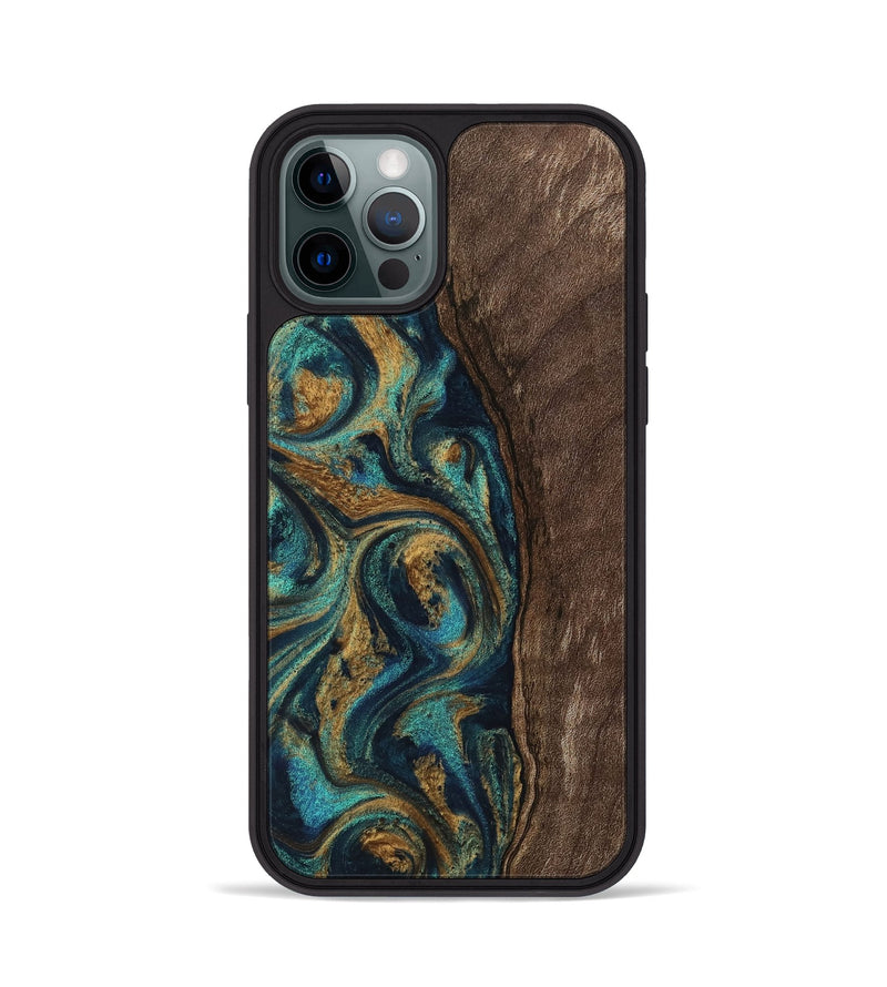 iPhone 12 Pro Wood Phone Case - Jaxson (Teal & Gold, 743425)