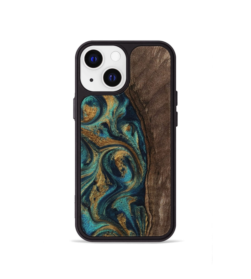 iPhone 13 mini Wood Phone Case - Jaxson (Teal & Gold, 743425)