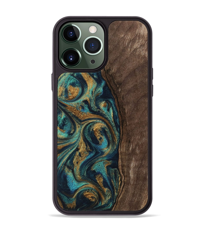 iPhone 13 Pro Max Wood Phone Case - Jaxson (Teal & Gold, 743425)