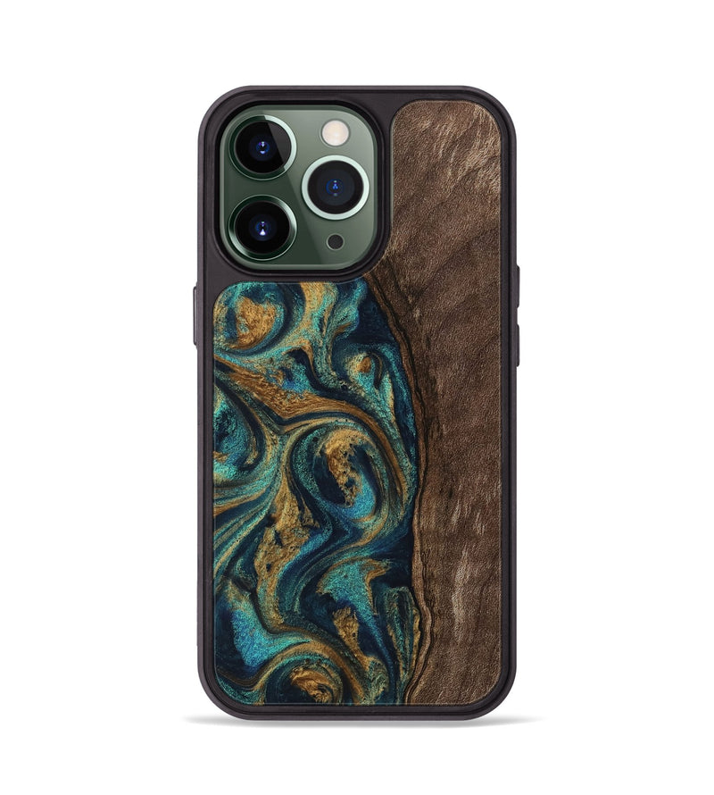 iPhone 13 Pro Wood Phone Case - Jaxson (Teal & Gold, 743425)