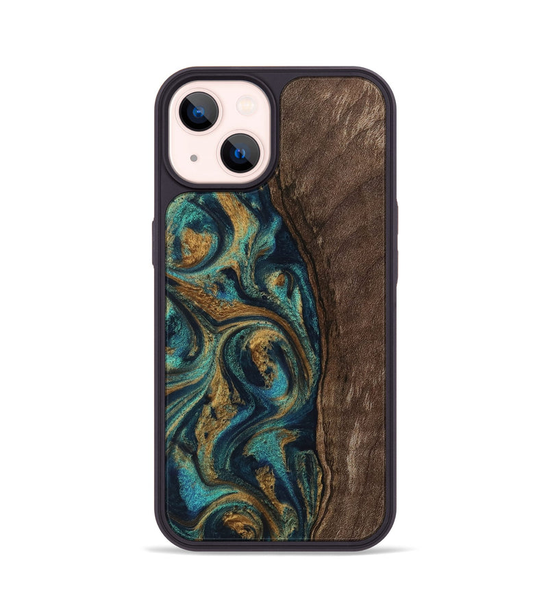 iPhone 14 Wood Phone Case - Jaxson (Teal & Gold, 743425)