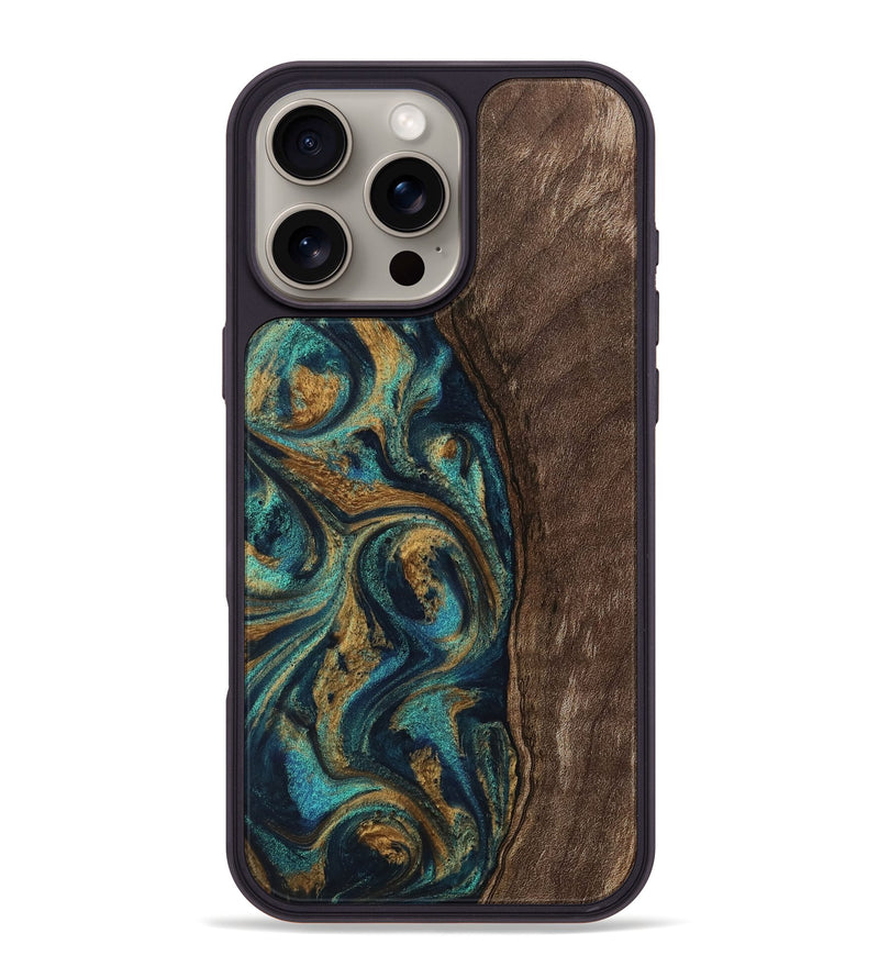 iPhone 16 Pro Max Wood Phone Case - Jaxson (Teal & Gold, 743425)