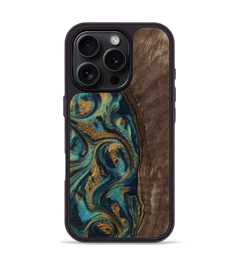 iPhone 16 Pro Wood Phone Case - Jaxson (Teal & Gold, 743425)