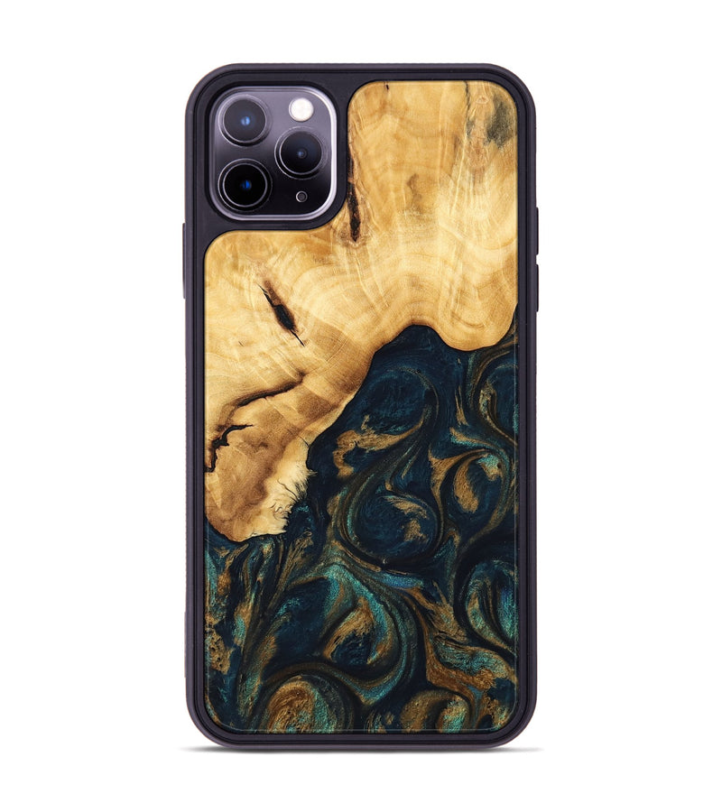 iPhone 11 Pro Max Wood Phone Case - Atta (Teal & Gold, 743427)