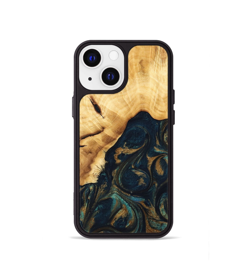 iPhone 13 mini Wood Phone Case - Atta (Teal & Gold, 743427)