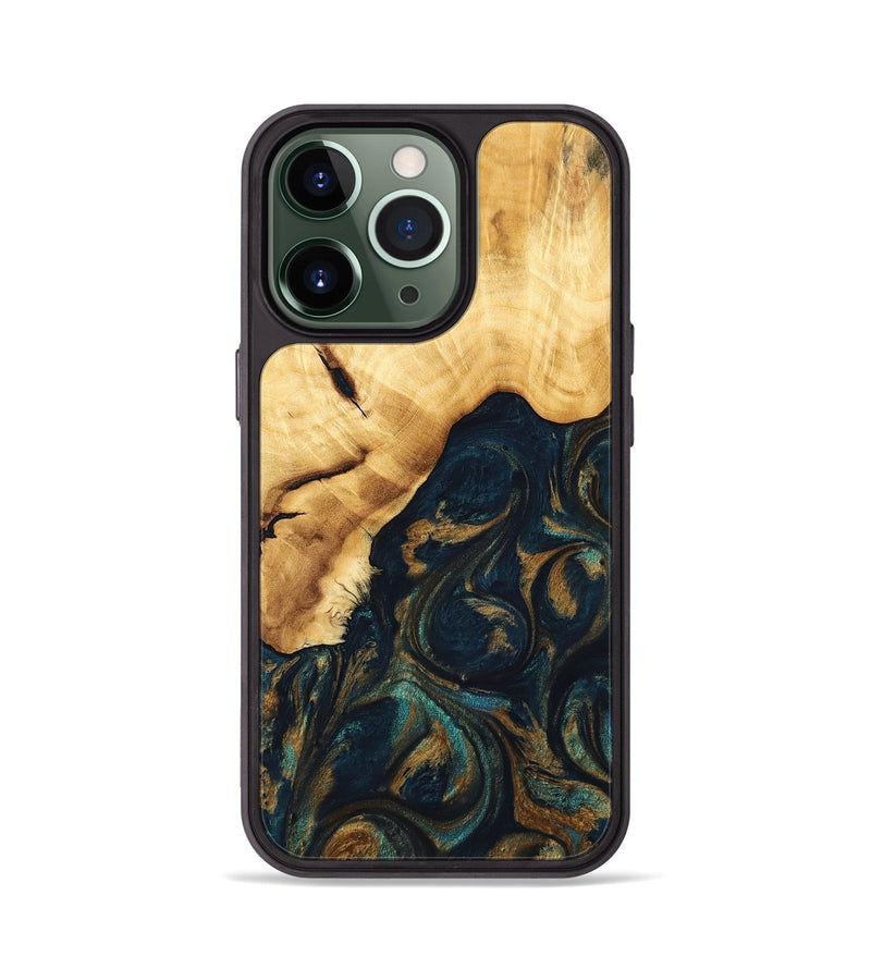 iPhone 13 Pro Wood Phone Case - Atta (Teal & Gold, 743427)