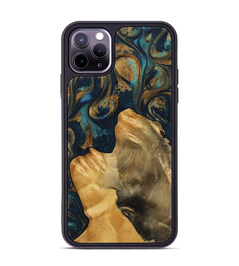 iPhone 11 Pro Max Wood Phone Case - Aigneis (Teal & Gold, 743428)