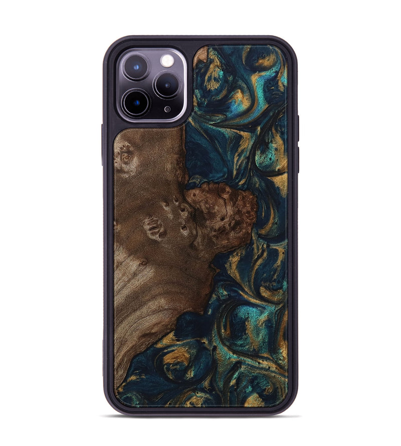 iPhone 11 Pro Max Wood Phone Case - Odele (Teal & Gold, 743429)