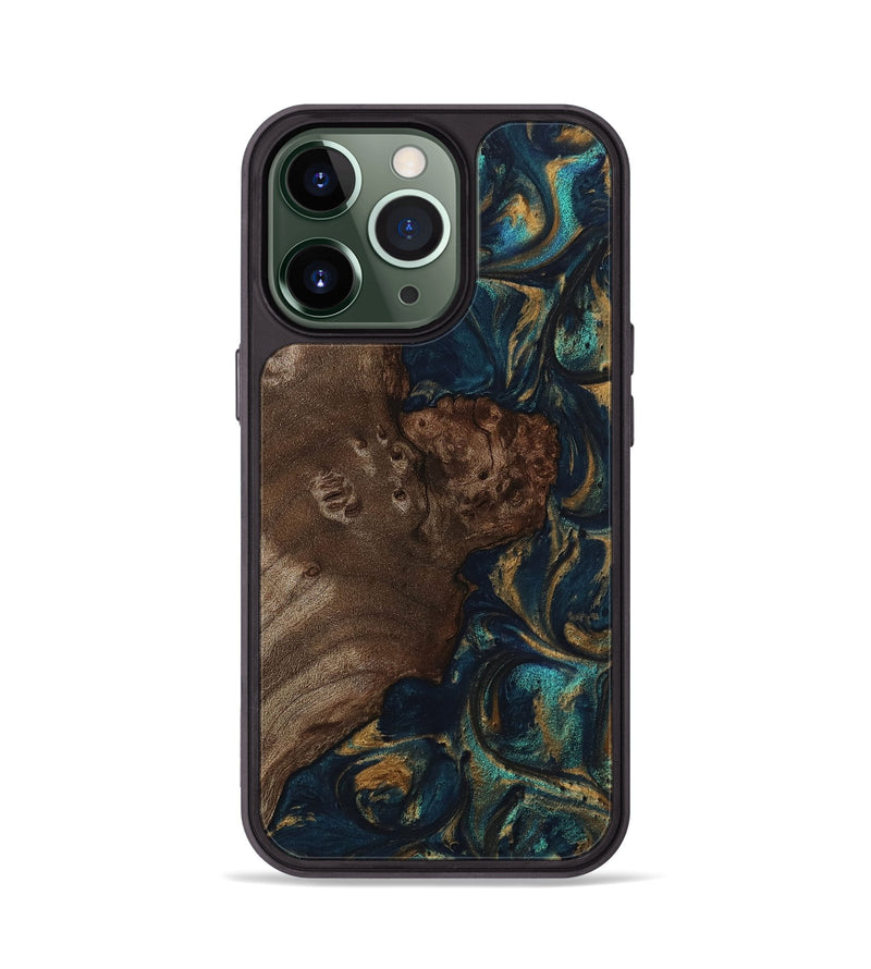 iPhone 13 Pro Wood Phone Case - Odele (Teal & Gold, 743429)