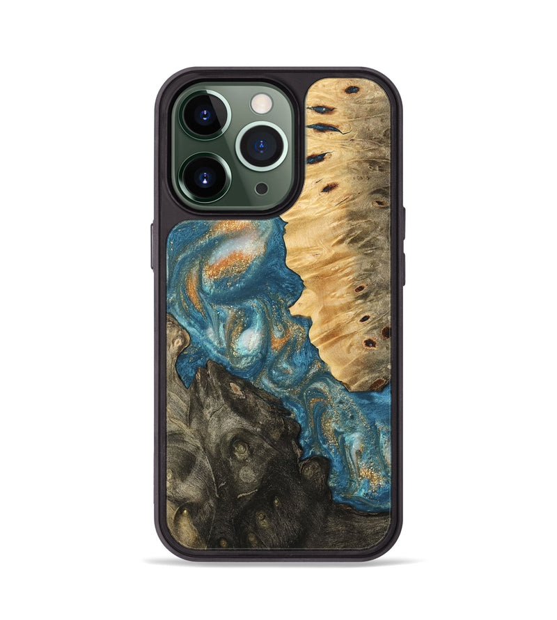 iPhone 13 Pro Wood Phone Case - Herbert (Teal & Gold, 743430)