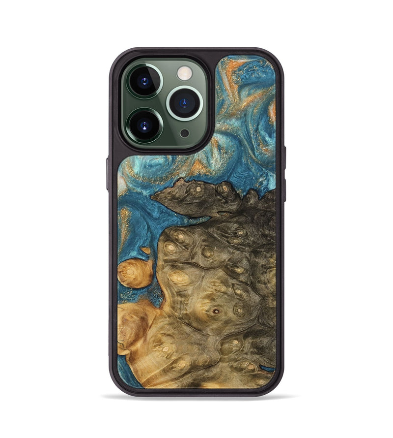 iPhone 13 Pro Wood Phone Case - Tats (Teal & Gold, 743431)