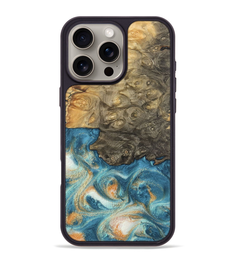 iPhone 16 Pro Max Wood Phone Case - Tildy (Teal & Gold, 743433)