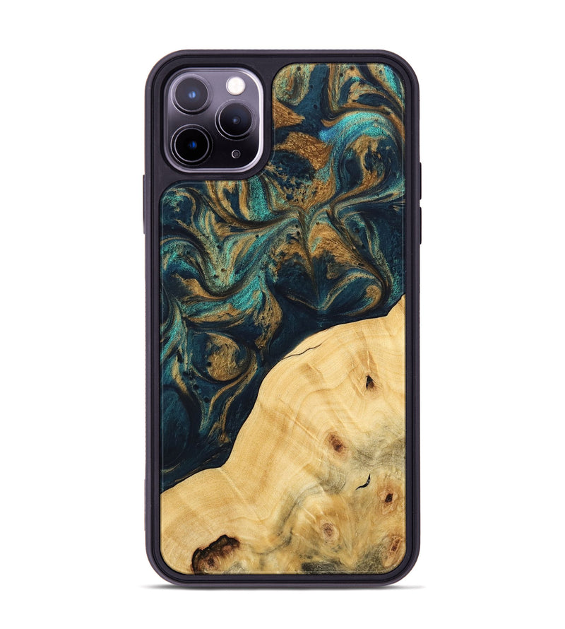 iPhone 11 Pro Max Wood Phone Case - Ellynn (Teal & Gold, 743438)