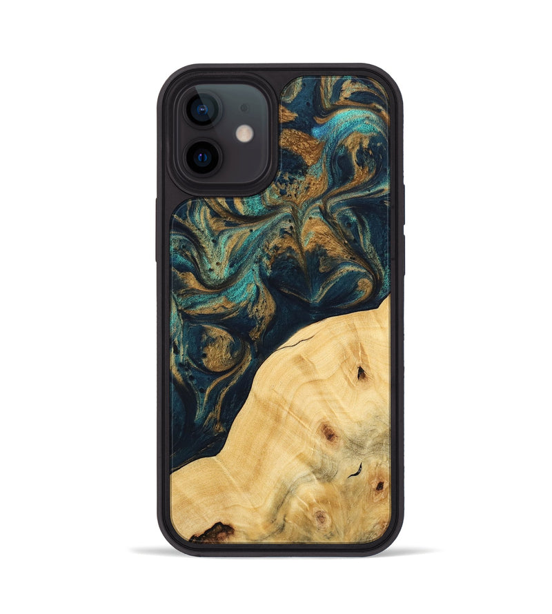 iPhone 12 Wood Phone Case - Ellynn (Teal & Gold, 743438)