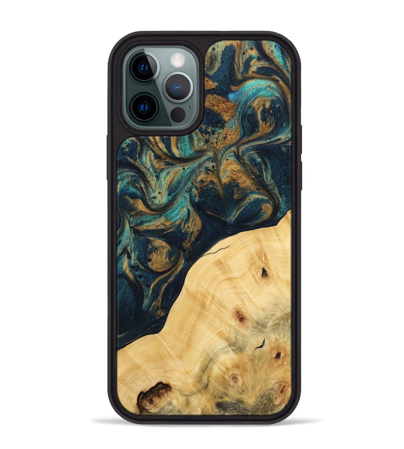 iPhone 12 Pro Max Wood Phone Case - Ellynn (Teal & Gold, 743438)