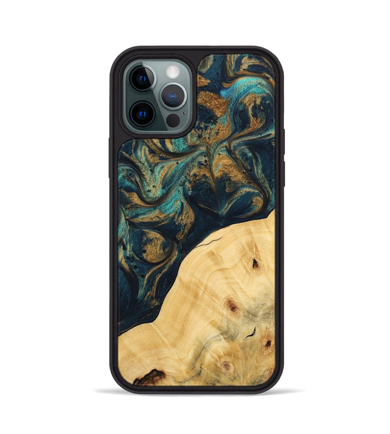 iPhone 12 Pro Wood Phone Case - Ellynn (Teal & Gold, 743438)