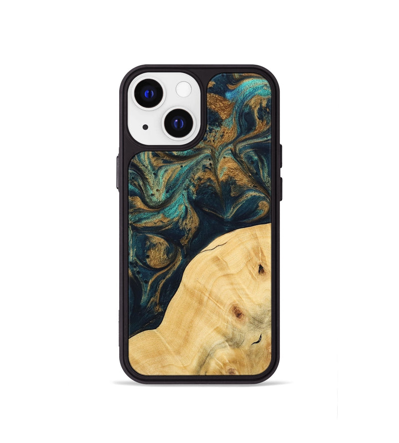 iPhone 13 mini Wood Phone Case - Ellynn (Teal & Gold, 743438)