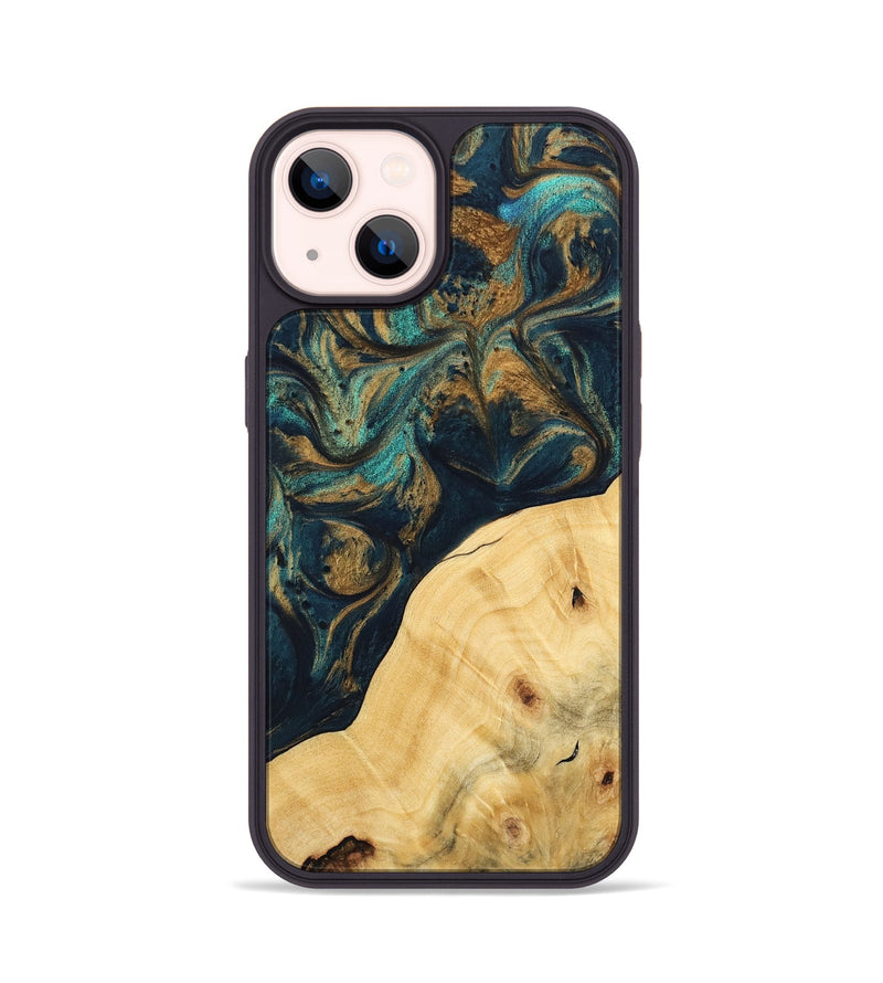 iPhone 14 Wood Phone Case - Ellynn (Teal & Gold, 743438)