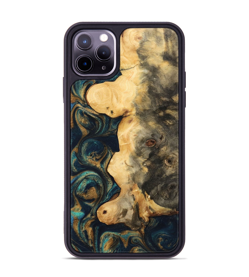 iPhone 11 Pro Max Wood Phone Case - Bess (Teal & Gold, 743439)