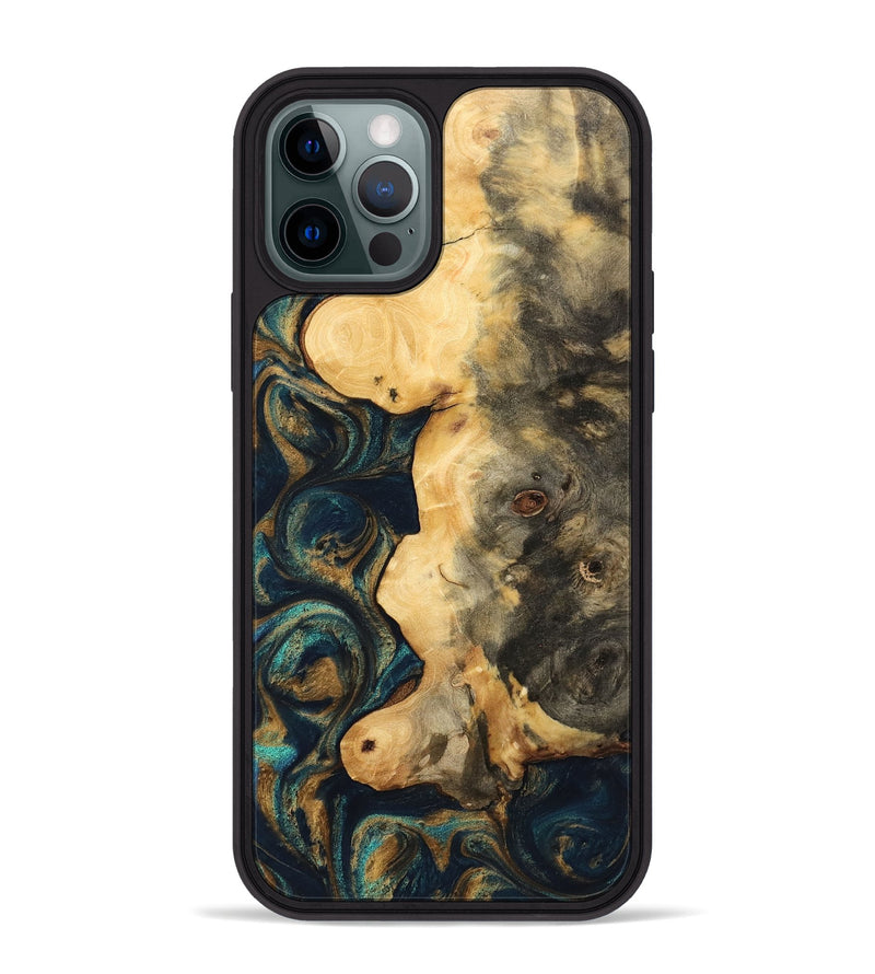 iPhone 12 Pro Max Wood Phone Case - Bess (Teal & Gold, 743439)