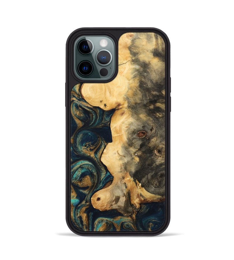 iPhone 12 Pro Wood Phone Case - Bess (Teal & Gold, 743439)