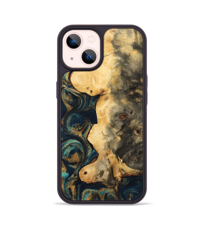 iPhone 14 Wood Phone Case - Bess (Teal & Gold, 743439)