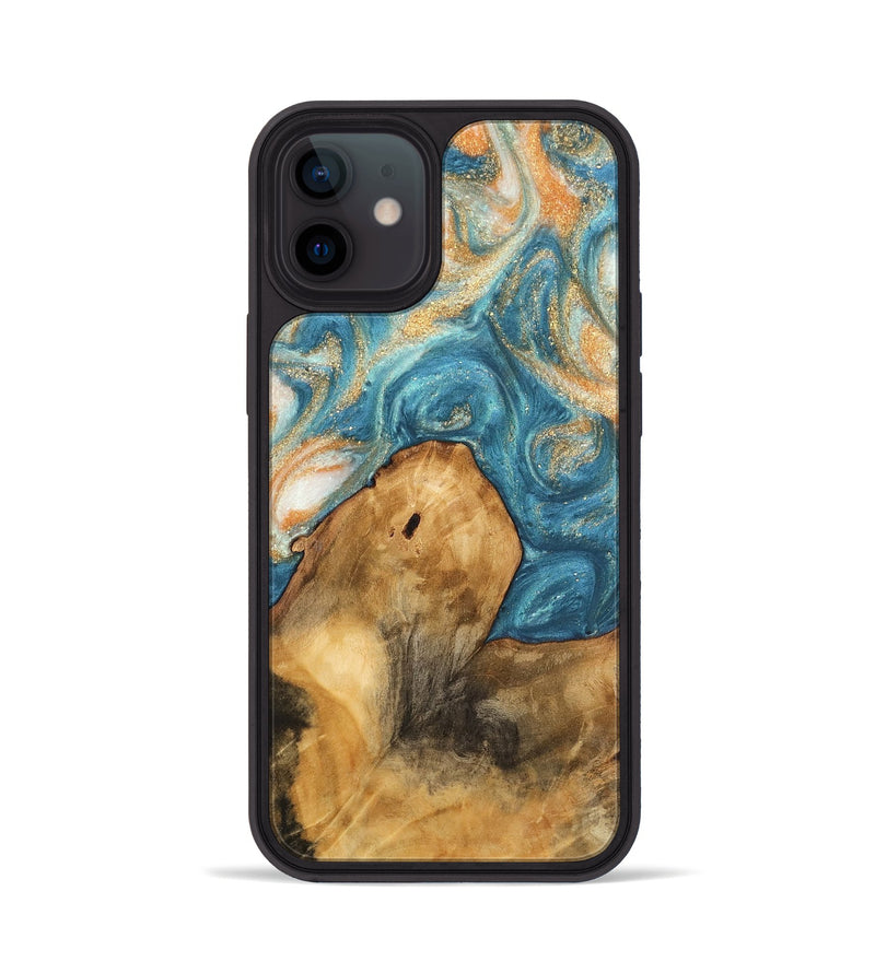 iPhone 12 Wood Phone Case - Kendal (Teal & Gold, 743442)