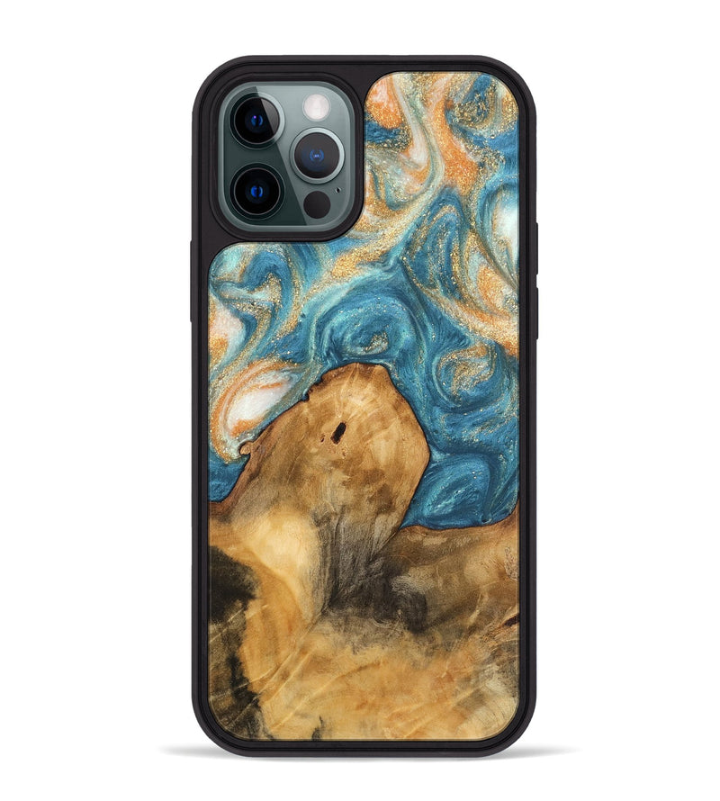 iPhone 12 Pro Max Wood Phone Case - Kendal (Teal & Gold, 743442)