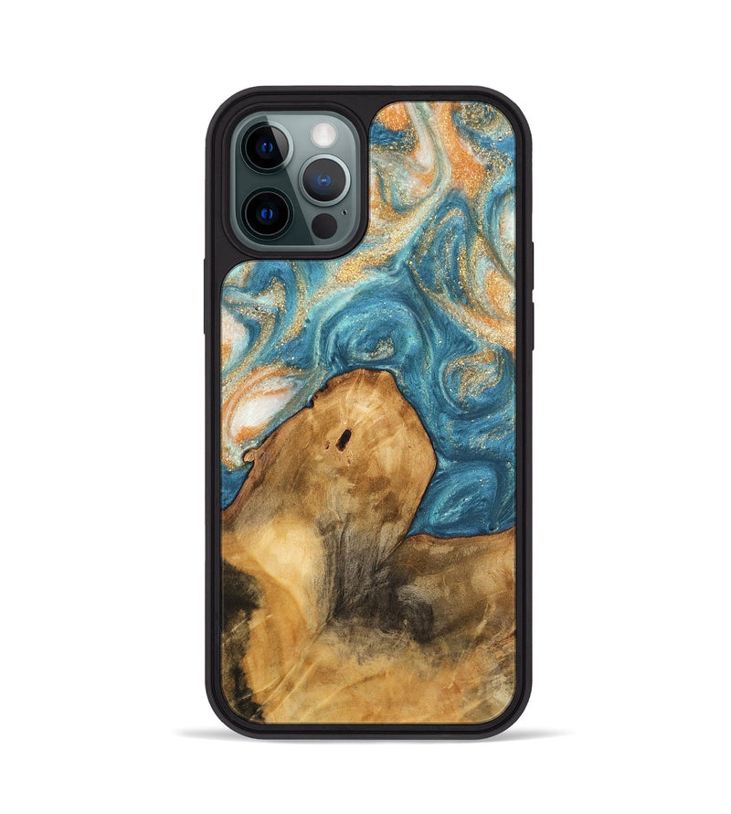 iPhone 12 Pro Wood Phone Case - Kendal (Teal & Gold, 743442)