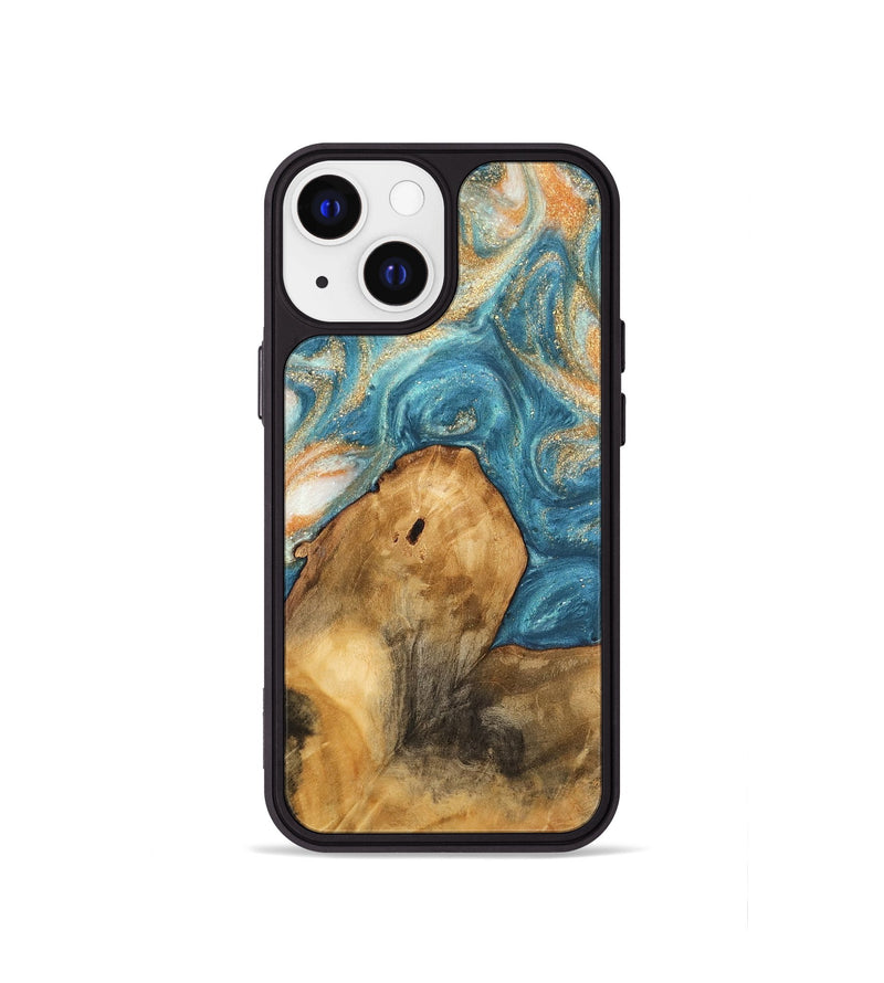 iPhone 13 mini Wood Phone Case - Kendal (Teal & Gold, 743442)