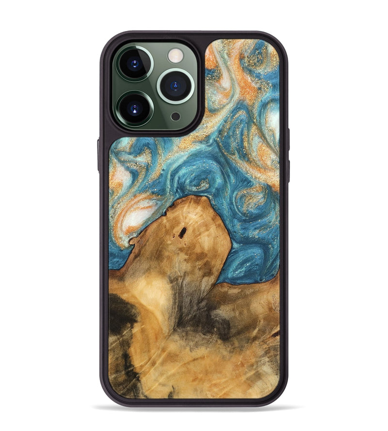 iPhone 13 Pro Max Wood Phone Case - Kendal (Teal & Gold, 743442)