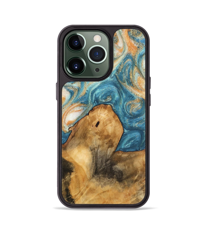 iPhone 13 Pro Wood Phone Case - Kendal (Teal & Gold, 743442)